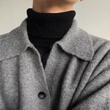 New Korean Fashion Men Cardigan Jacket Light Luxury Knitted Polo Neck Long Sleeve Sweater Coat Casual Retro Solid Color Knitwear