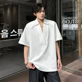Men's Tees Turn-down Collar Korean Style Solid Color Shoulder Pads T-shirts Short Sleeved Loose Male Pullover Tops