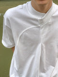 Minimalist Retro Top Chinese Stand Collar Irregular Splicing Niche T-shirt Round Neck Simple Solid Color Short Sleeves Tees Men