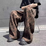 High street hip-hop men and women trendy personalized ink floral straight leg pants for couples loose retro casual pants y2k