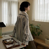 Korean Style Men's Shirt Stripe Casual Lapel Long Sleeved Pocket Contrast Color Single Breasted Male Top New Fashion