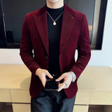 Men Corduroy Blazer Jackets Slim Fit Luxury Evening Dresses Suit Coat Wedding Prom Clothing Black Red