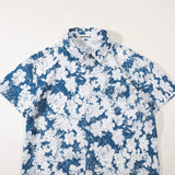 Stylish Men's and Women's Floral Short Sleeve Shirts, Japanese Style Casual Tops, Breathable Bubble Grid Shirt