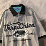 American Men and Women Vintage Letter Printed Polo Shirt Summer Personalized Loose Couple Trend Short Sleeve T-shirt harajuku