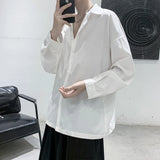 Men Black Solid Long-sleeved Shirts Mens Harajuku Fashion Oversize Shirt Male Gray Casual Streetwear Loose Blouses Plus Size