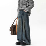 Men Wide Leg Jeans Dark Blue Patchwork High Street Washed Vintage Denim trousers men Loose Trendy Streetwear Oversized