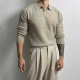 New Korean Fashion Men Polo Sweater Light Luxury Knitted Solid Color Long Sleeve Pullover Premium Quality Skin-friendly Knitwear