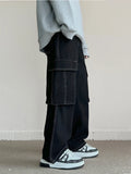Men's Fashion Pocket Cargo Jeans Korean High Street Classic Black Denim Pants Personality Streetwear Male Trousers Trendy Brand