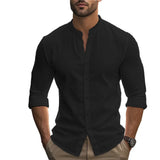 Spring and Summer Men's Shirt Cotton Linen Slim Casual Hawaii Solid Colour Basic Style Breathable Men's Versatile Tops