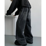 Winter Nostalgic Blue Jeans Men Chic Patchwork Loose Casual Denim Pants Wide Leg Male Straight Mopping Trouser Streetwear