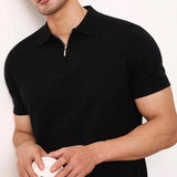 Stylish Mens Solid Color Polo Shirts Summer Fashion Slim Fit Zip-up Polo Collar Shirt For Men Casual Short Sleeve Pullover Tops