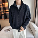New Korean Style Jacquard Men Cardigan Jackets Fashion Luxury Knitted Button-down  Long Sleeve Sweater Coat Winter Warm Knitwear