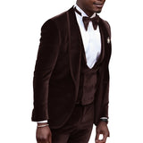 Velvet Suit Men One Button Wedding Groom Tuxedos Shawl Lapel Groomsmen Men Formal Prom Suits (Jacket+Pants+Vest+Tie)