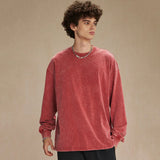 Spring New Trendy Batik Wash Long Sleeve T-shirt Men's Wear Round Collar Pullover Couple Top Vintage Tees Solid Color