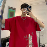 Men's Cotton Oversized Bamboo T-shirt Printed Loose Tops Tshirts Men Clothing Breathable Casual Short Sleeve Tees Streetwear