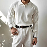 American Leisure Men Polo Shirt Luxury V Neck Knitted Solid Color Fitness Pullover Casual Slim Sports Long Sleeve Knitwear M-3XL