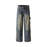 Spring Men's Ripped Wide-leg Distressed Jeans New Hip Hop Skateboard Denim Pants Y2K Vintage Streetwear Jean Trousers