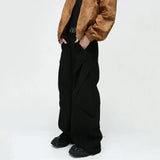 Men's Trousers Solid Color Niche Design Pleated Splice Loose Trend Male Casual Baggy Pant Wide Leg High Street