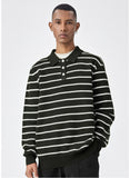 New American Trendy Men Polo Neck Sweaters Light Luxury Striped Knit Long Sleeve Pullover Tops High Quality Loose Knitwear M-3XL