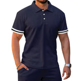 Summer Men's Sports Suit Lapel Button Striped Patchwork Short Sleeve Polo Shirt And Shorts Suit Casual Plus Size Men's Clothing