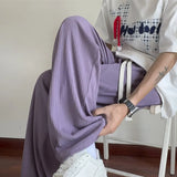 Summer Thin Casual Pants Men Fashion Purple Ice Silk Pants Men Streetwear Loose White Pleated Pants Mens Black Trousers