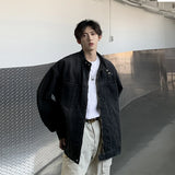 New High Street Men's Zip-up Denim Jackets Casual Washed Streetwear Stand Collar Texture Korean Harajuku Retro Long Sleeve Coats