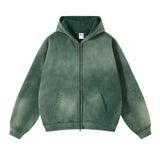 Men's Zip Up Hoodies Tie Dye Washed Double Oversize Cardigan Sweatshirt Loose Plus Plush Gradient Man Hooded Pullovers Winter