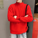 Autumn Winter New Fashion Long Sleeve Half High Collar Solid Pullovers Men's Clothing All-match Knitting Korean Simplicity Top