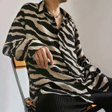 Spring Korean Fashion Sexy Leopard Print Shirts for Men Long Sleeve Lapel Loose Ice Silk Luxury Retro Men's Striped Shirts