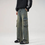 Spring and Autumn Retro Men and Women Trendy Straight Tube Multi Pocket Work Clothes Jeans American Couple Loose Casual Pants