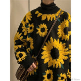 Sweater Winter Sunflower Warm Baggy Fashion Male O-Neck big Pullovers Sweater Men Loose Casual Sweater Thick Knitted Unisex