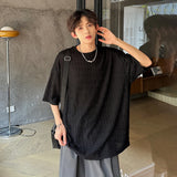 White O-neck Pleated Stripe T-shirt for Men Vintage Large Size Breathable Soft Short Sleeved T-shirt Summer Loose Casual Tops