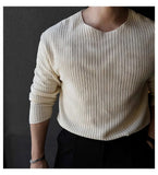 New Korean Fashion Men T-shirt Luxury Knitted Solid Color O Neck Long Sleeve Tees Casual Premium Quality Textured Knitwear M-3XL