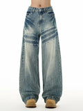 Men's Fashion Design Baggy Jeans Vintage Blue Personality Youth Streetwear Wide Leg Pants Korean High Street Male Denim Trousers