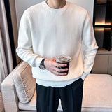 New Korean Retro Men Basic Sweater Luxury Knitted Solid Color O Neck Long Sleeve Pullover Casual Slim Premium Quality Knitwear