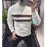 Men's Clothing Trendy Striped Simple Casual All Match Sweatshirt Y2K Autumn Round Neck Long Sleeve Loose Cotton Pullover Hoodie