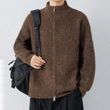 Autumn Men's Korean Zipper Cardigan Jacket Casual Stand Collar Solid Color Long Sleeve Sweater Premium Quality Knitted Outerwear