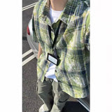 Summer Short Sleeved Shirt Men Retro Plaid Shirt Men Streetwear Hip-hop Loose Tie Dye Shirt Man Fashion Shirts Plus Size 4XL