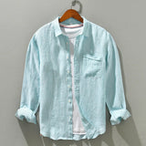 100% Linen Striped Shirt Men Spring Fall Fashion Long Sleeve Casual Loose Classical Blouses Teens Breathable Cozy Tops Male