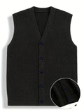 New Luxury Casual Men Sweater Vest Leisure Trendy Knit V Neck Button-down Solid Color Sleeveless Cardigan Retro Basic Waistcoats