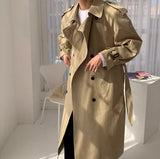 Korean Style Spring Trench Coat Man Streetwear Windbreaker Men Solid Business Casual Loose Sashe Fashion Long Overcoat 남성 트렌치코트