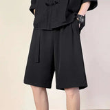 Summer Beige Suit Shorts Men Fashion Society Mens Black Dress Shorts Korean Loose Belt Suit Shorts Mens Office Formal Shorts