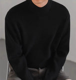 Korean Fashion Men Sweater Light Luxury Trendy Mock Neck Knitted Solid Color Pullover Premium Quality Long Sleeve Basic Knitwear