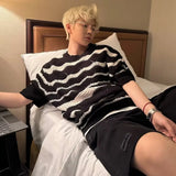 Men T-shirts All-match Vintage Striped Classical Korean Style Breathable Hipster Casual Simple Clothing Soft Fashion O-neck Tees