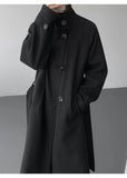 2025 New Autumn Winter Mens Imitation Wool Trench Coat Mid Length Stand Collar Solid Color Windproof Warm Two Button Outerwear