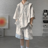 Summer Men Cargo Style Set Men Casual Hooded Short Sleeve T-Shirt +Shorts Male Loose Pullover Fashion Handsometracksuits