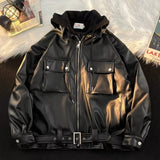 Autumn and winter street style American men and women trendy personalized fake couple loose PU leather jacket casual top y2k