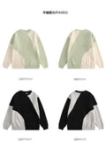 American high street men and women trendy contrasting color round neck sweater autumn and winter couple loose knit top harajuku