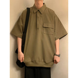 Korean Style Mens Cargo Shirt Men Casual Shirt Solid Short Sleeve Shirts Black Men's Fashion Brand Summer Man Blouse Male Top