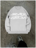 New American Trendy Men Sweater High Street Graffiti Printed Knit O Neck Long Sleeve Pullover Casual Loose High Street Knitwear